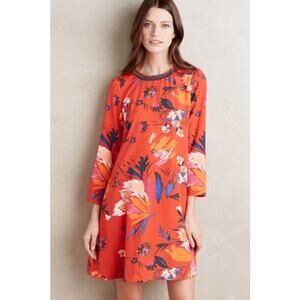 Maeve Anthropologie Sketched Peonies Floral Swing Dress